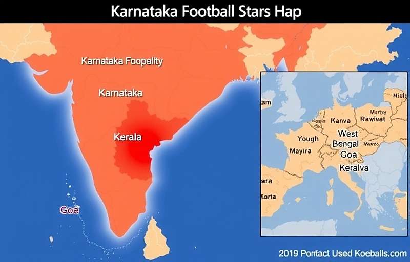 Karnataka Football Stars Popularity Across India Map of India showing Karnataka Football Stars popularity with color coding, highlighting highest usage in Karnataka, Kerala, West Bengal and Goa