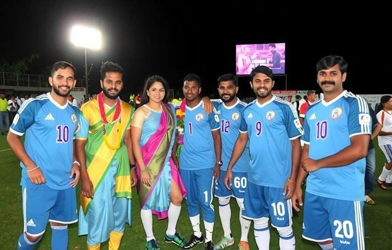 Karnataka Football Stars Dasara Celebration Karnataka Football Stars Dasara event showing players celebrating with traditional Mysore Dasara elements